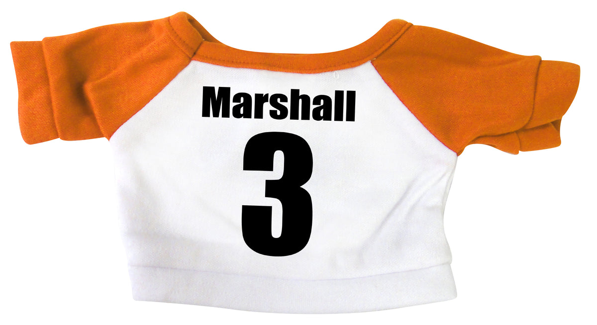 Example of teddy bear T-shirt sports jersey style with name and number on back