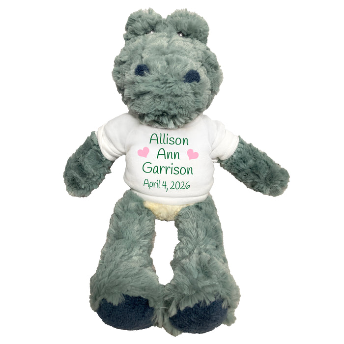 Personalized Stuffed Alligator for Baby Boy or Girl - 12" Ebba Plush Alli Gator