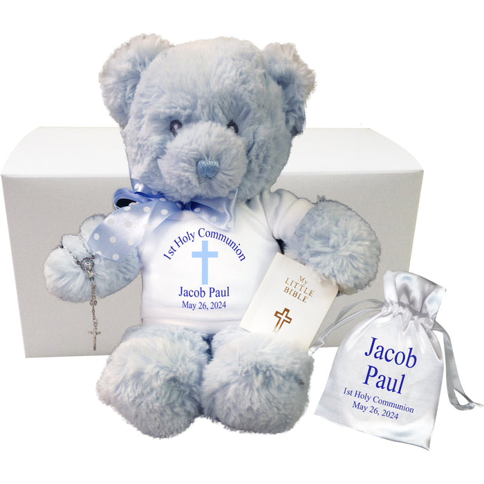 Personalized 1st Communion Teddy Bear Gift Set - 12" Blue Bear