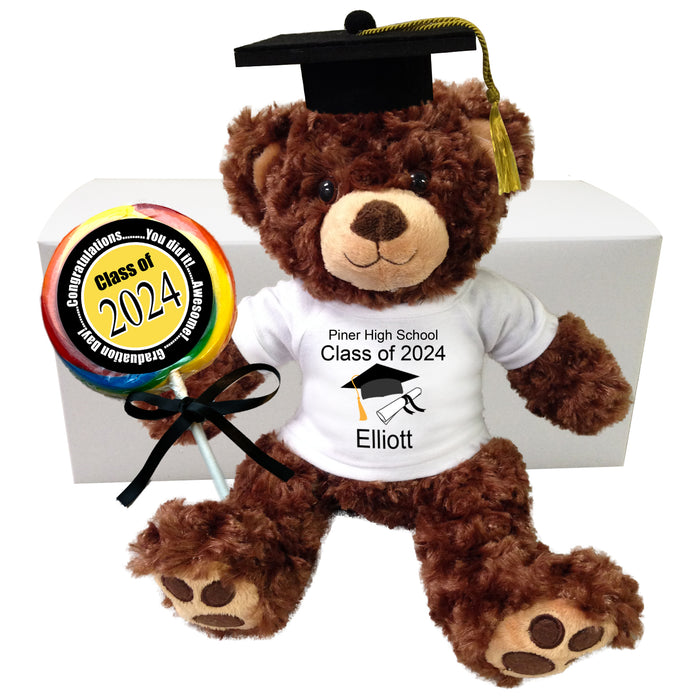 Personalized Graduation Teddy Bear Gift Set - 13" Brown Vera Bear - Class of 2024