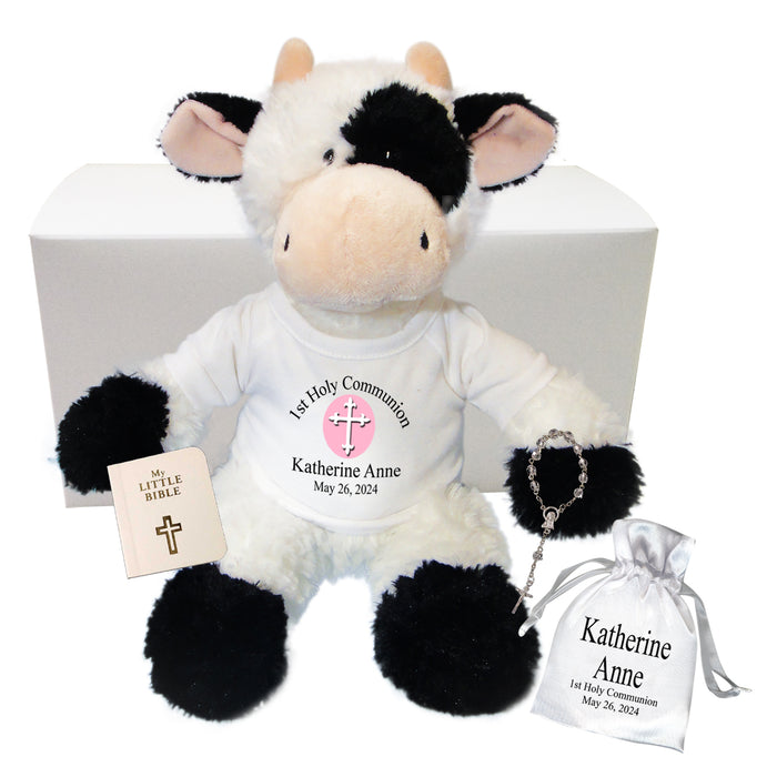Personalized First Communion Cow Gift Set - 12" Tubbie Wubbie Cow