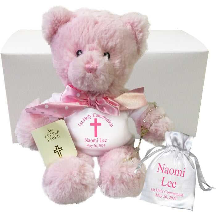 Personalized 1st Communion Teddy Bear Gift Set - 12" Pink Bear