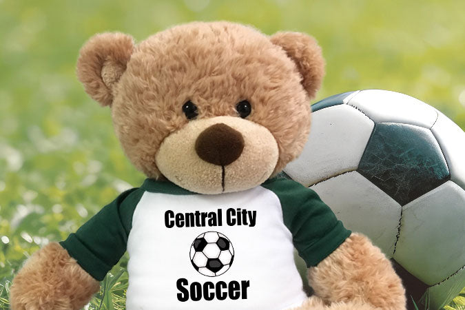 Personalized sports teddy bears and stuffed animals - Soccer, Football, Baseball, Volleyball, Basketball and Hockey