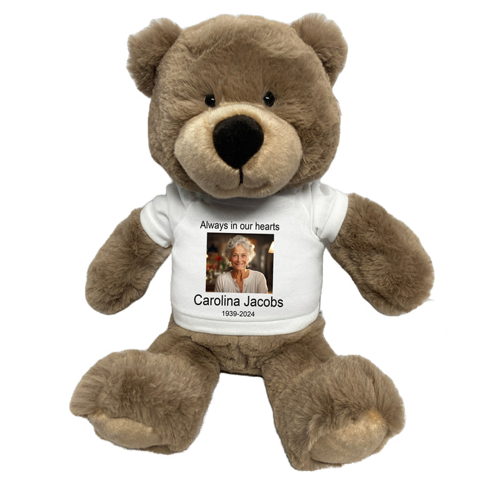 Personalized Photo Memorial Teddy Bear - 14 Inch Taupe Bear