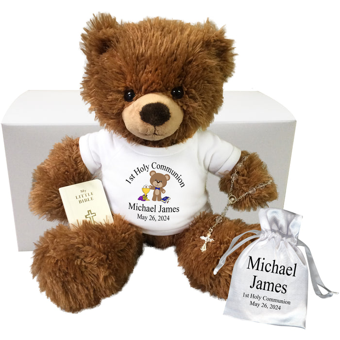 Personalized 1st Communion Teddy Bear Gift Set - 12" Brown Tummy Bear