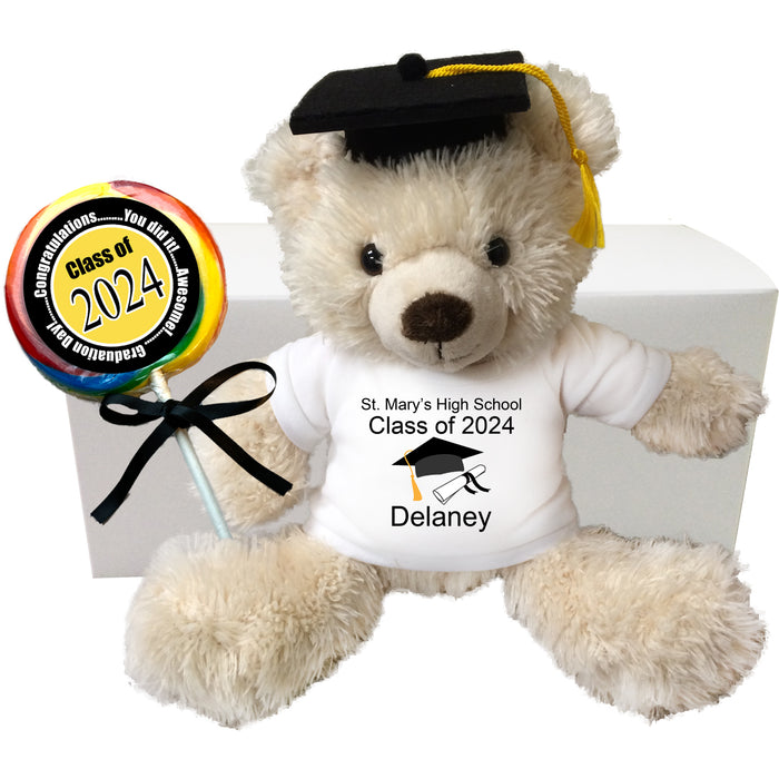Personalized Graduation Teddy Bear Gift Set - 14" Cream Tummy Bear