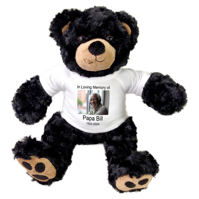 Personalized Photo Memorial Teddy Bear - 13 Inch Black Vera Bear