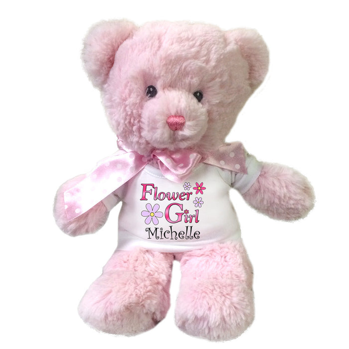 Personalized Stuffed Pink Flower Girl Teddy Bear