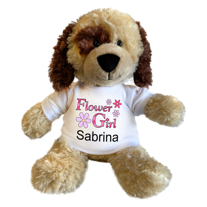 Personalized Flower Girl Spotty Dog - 12 Inch Plush