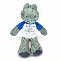 Personalized Stuffed Alligator for Baby Boy or Girl - 12" Ebba Plush Alli Gator - Royal Blue Shirt with Royal Blue Design