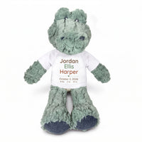 Personalized Stuffed Alligator for Baby Boy or Girl - 12" Ebba Plush Alli Gator - White Shirt with Brown and Green Design