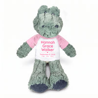 Personalized Stuffed Alligator for Baby Boy or Girl - 12" Ebba Plush Alli Gator - Pink Shirt with Pink Design