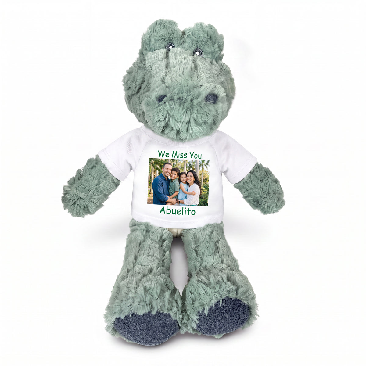 Personalized Stuffed Alligator / Crocodile - 12" Ebba Ali Gator with Photo & Text - White Shirt