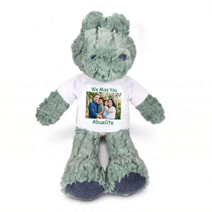Personalized Stuffed Alligator / Crocodile - 12" Ebba Ali Gator with Photo & Text - White Shirt