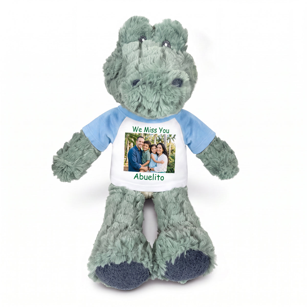 Personalized Stuffed Alligator / Crocodile - 12" Ebba Ali Gator with Photo & Text - Light Blue Shirt