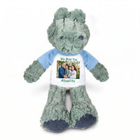 Personalized Stuffed Alligator / Crocodile - 12" Ebba Ali Gator with Photo & Text - Light Blue Shirt