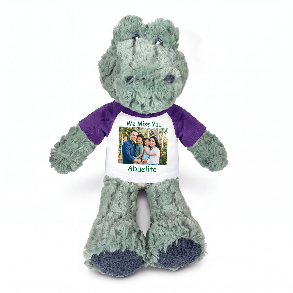 Personalized Stuffed Alligator / Crocodile - 12" Ebba Ali Gator with Photo & Text - Purple Shirt