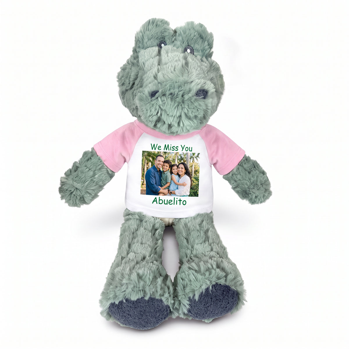Personalized Stuffed Alligator / Crocodile - 12" Ebba Ali Gator with Photo & Text - Pink Shirt