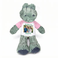 Personalized Stuffed Alligator / Crocodile - 12" Ebba Ali Gator with Photo & Text - Pink Shirt
