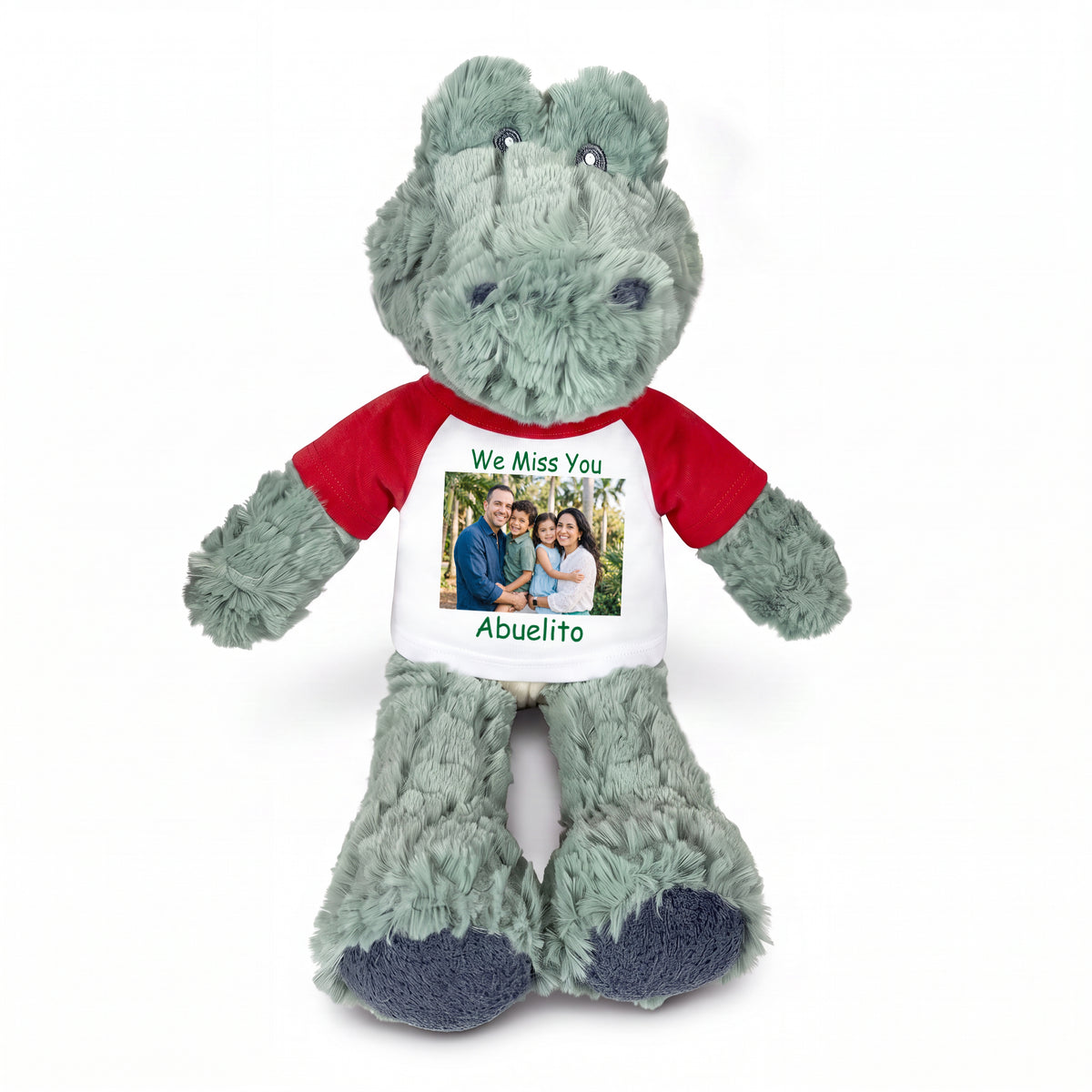 Personalized Stuffed Alligator / Crocodile - 12" Ebba Ali Gator with Photo & Text - Red Shirt