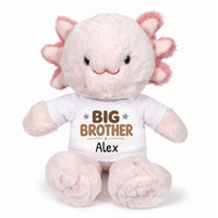 Personalized Big Brother Stuffed Axolotyl - 12 Inch Plush Axolytl - White Shirt with Brown design