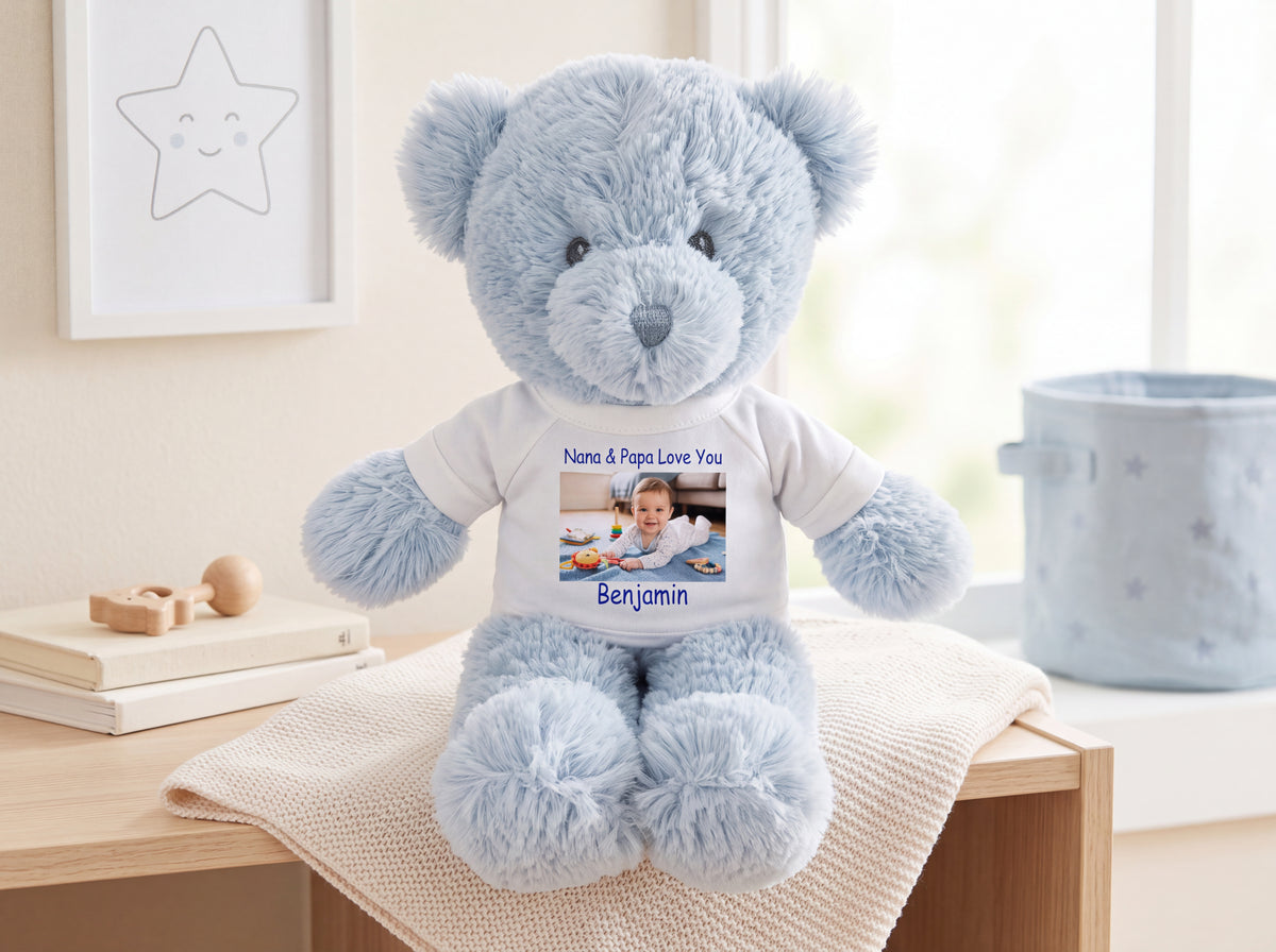 Personalized Teddy Bear - 12 inch Blue Baby Bear - , 