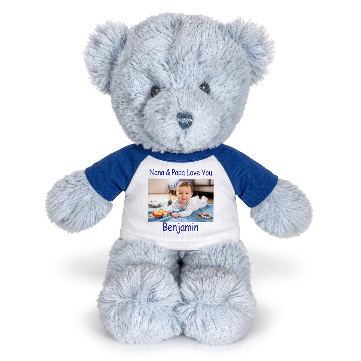 Personalized Teddy Bear - 12 inch Blue Baby Bear - Print on Front Only, Royal Blue