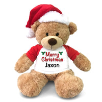 Personalized Christmas Teddy Bear - 13" Tan Bonny Bear with Optional Santa Hat 