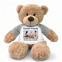 Personalized Teddy Bear - 13 Inch Bonny Bear with Photo and/or Text - Grey Shirt