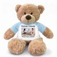Personalized Teddy Bear - 13 Inch Bonny Bear with Photo and/or Text - Light Blue Shirt