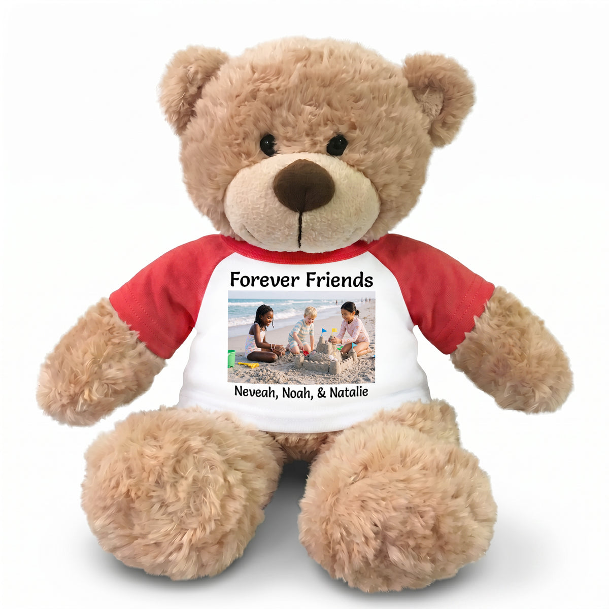 Personalized Teddy Bear - 13 Inch Bonny Bear with Photo and/or Text - Red Shirt