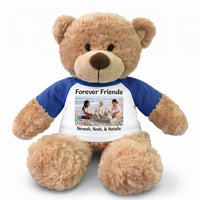Personalized Teddy Bear - 13 Inch Bonny Bear with Photo and/or Text - Royal Blue Shirt