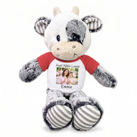Personalized Stuffed Cow - 12 inch Coby Cow with Photo and/or Text - Red Shirt 