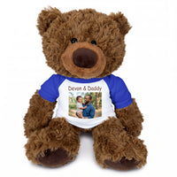 Personalized Teddy Bear - 13 inch Coco Bear with Photo and/or Text - Royal Blue Shirt