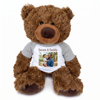 Personalized Teddy Bear - 13 inch Coco Bear with Photo and/or Text - Grey Shirt