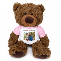 Personalized Teddy Bear - 13 inch Coco Bear with Photo and/or Text - Pink Shirt