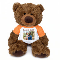 Personalized Teddy Bear - 13 inch Coco Bear with Photo and/or Text - Orange Shirt