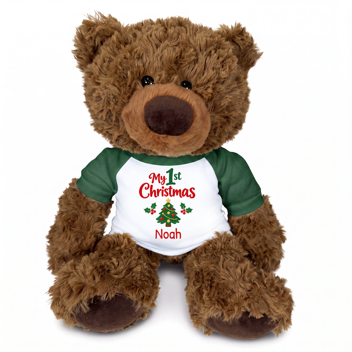 Personalized Christmas Teddy Bear - 13 Inch Coco Bear - Green, My 1st Christmas Tree