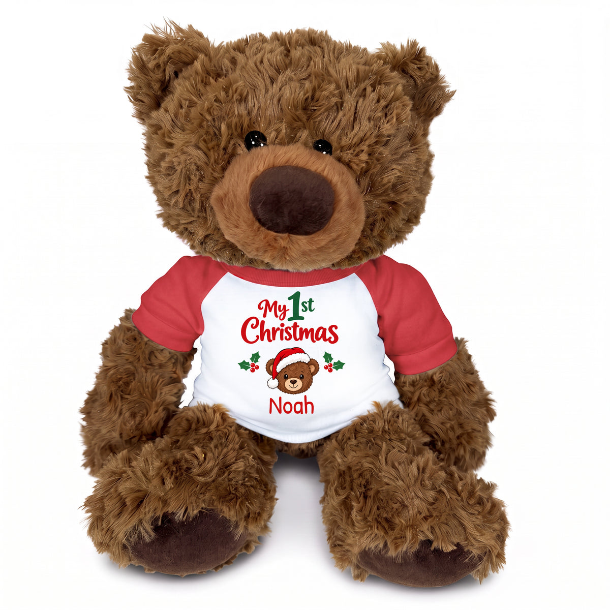 Personalized Christmas Teddy Bear - 13 Inch Coco Bear - Red, My 1st Christmas Bear