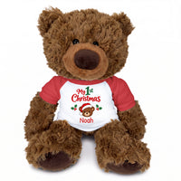 Personalized Christmas Teddy Bear - 13 Inch Coco Bear - Red, My 1st Christmas Bear