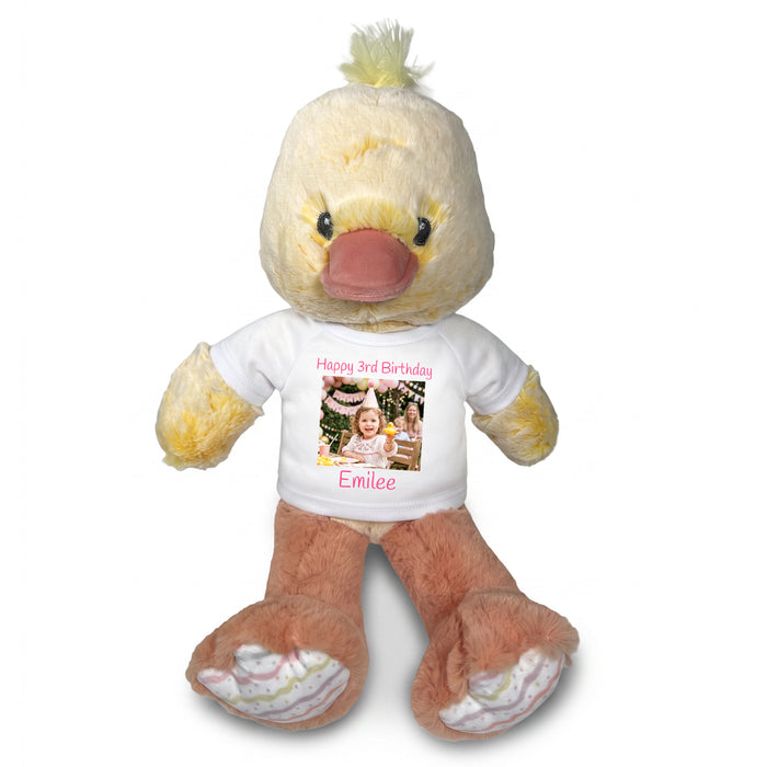 Personalized Stuffed Duck - 12 Inch Dani Duck with Photo & Text - White shirt