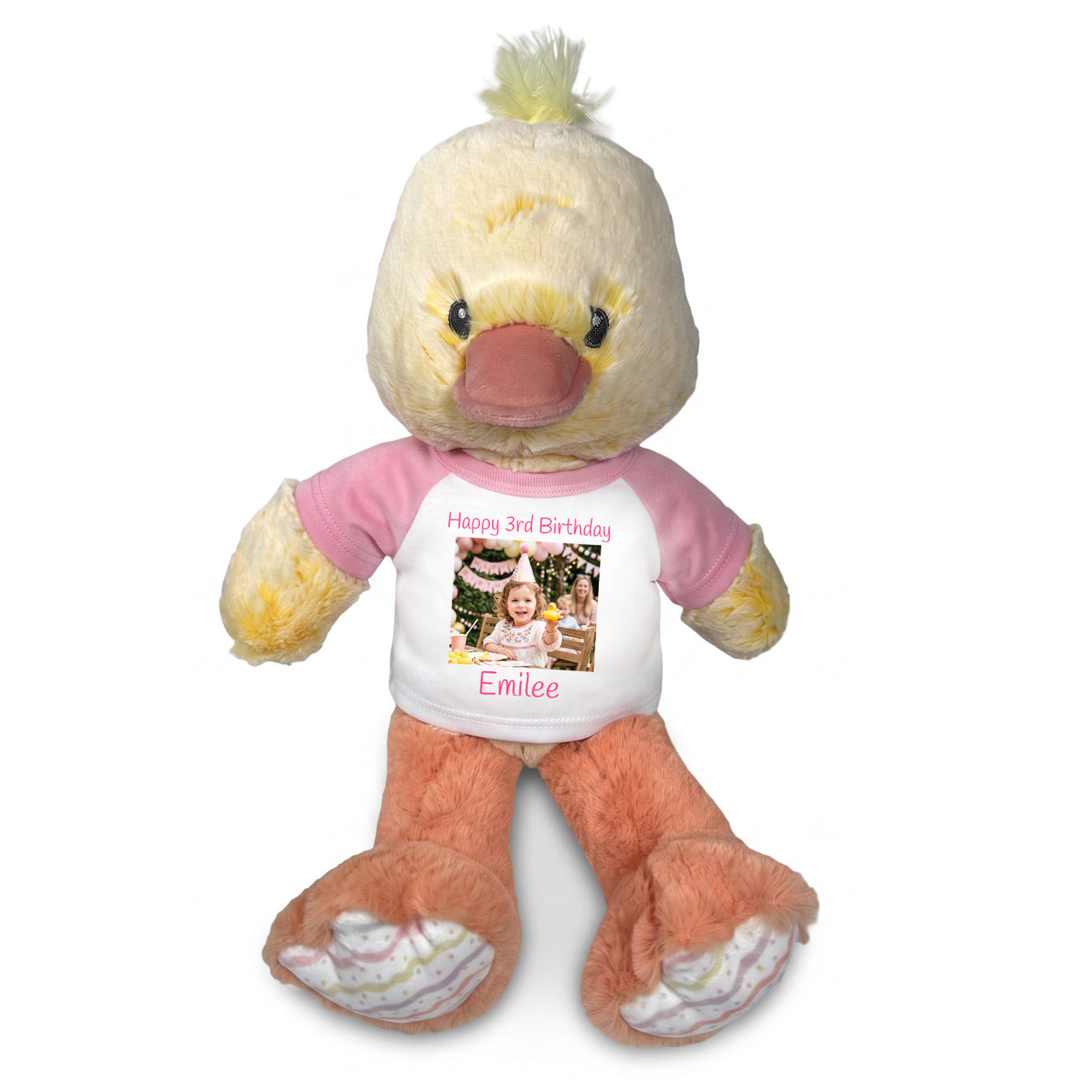 Personalized Stuffed Duck - 12 Inch Dani Duck with Photo & Text - Pink Shirt