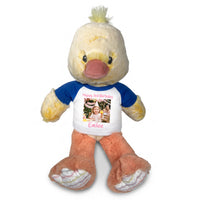 Personalized Stuffed Duck - 12 Inch Dani Duck with Photo & Text - Royal Blue Shirt