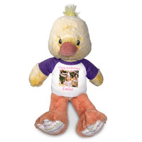 Personalized Stuffed Duck - 12 Inch Dani Duck with Photo & Text - Purple Shirt