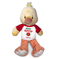Personalized Christmas Stuffed Duck - 12 Inch Plush Dani Duck - Happy Holidays Poinsettia, 