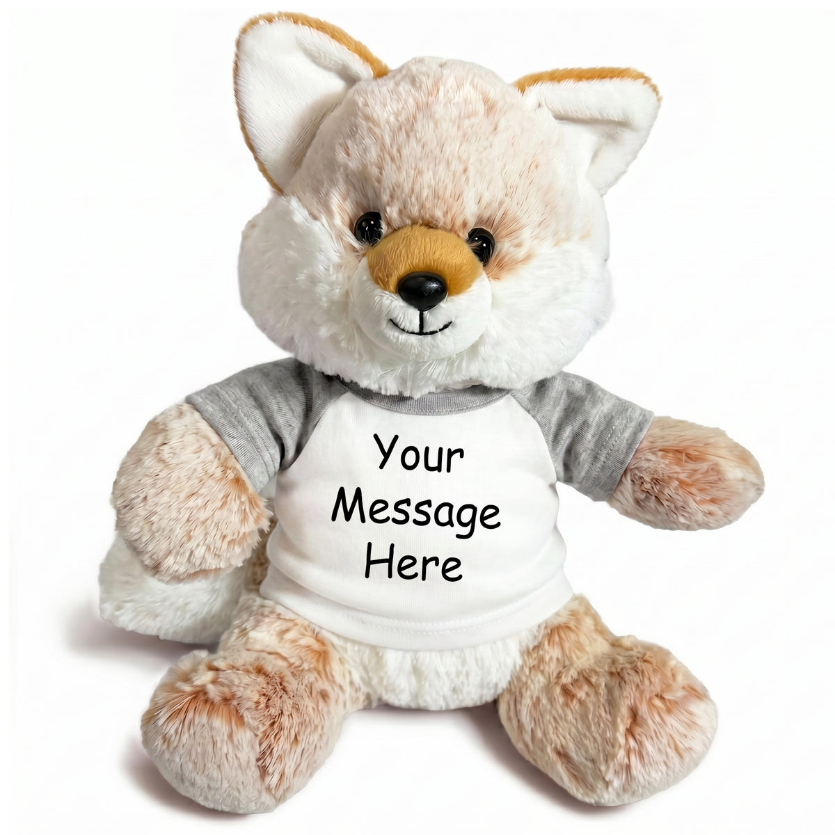 Personalized Stuffed Fox - 11 Inch Fancy Fox - Grey Shirt