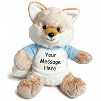 Personalized Stuffed Fox - 11 Inch Fancy Fox - Light Blue Shirt