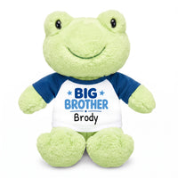 Personalized Big Brother Stuffed Frog - 12 Inch Plush Tumbletoes Frog - Royal Blue Shirt with Blue Design