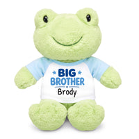 Personalized Big Brother Stuffed Frog - 12 Inch Plush Tumbletoes Frog - Light Blue Shirt with Blue Design