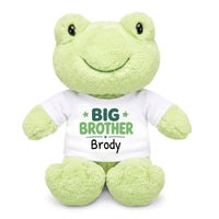 Personalized Big Brother Stuffed Frog - 12 Inch Plush Tumbletoes Frog with White Shirt with Green Design